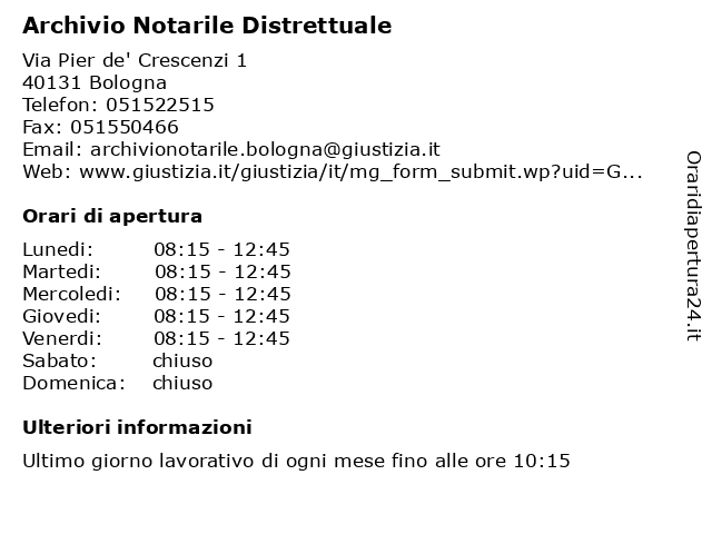 Orari di apertura Archivio Notarile Distrettuale Via Pier